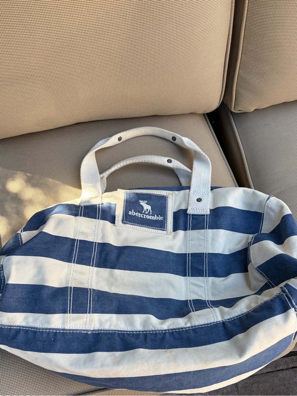 Abercrombie Navy and White Striped Canvas Tote
